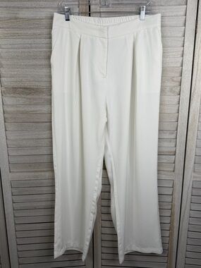 FUNYYZO Women's High Waist Wide Leg Pleated Dress Pants Ivory-XL